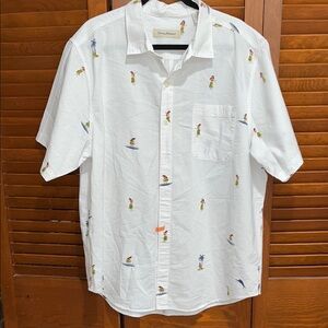 Tommy Bahama White Seersucker Hawaiian Girls Button Down Shirt